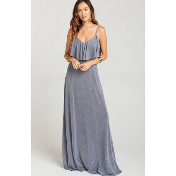 Show Me Your MuMu Renee Ruffle Maxi Dress Dancing Queen Shine Smoke XS NWT - Picture 10 of 10